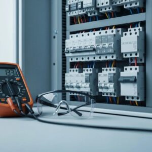 Modern electrical panel with circuit breakers, highlighting safety and organization